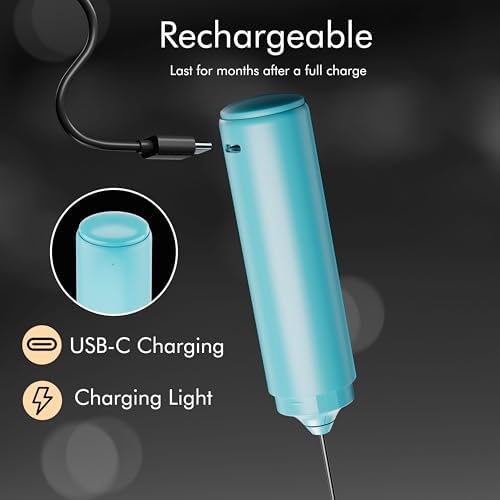 Rechargeable Milk Frother Handheld, 2-IN-1 Dual Spring Whisk Electric Frother Wand for Cappuccino Latte Macchiato, Portable Drink Mixer for Coffee, Matcha, Hot Chocolate