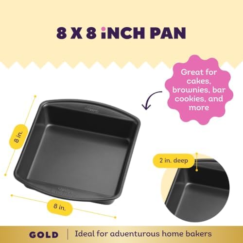 Wilton Gold Non-Stick Square Brownie Cake Pan, Made Without PFAS, 8 x 8 in.