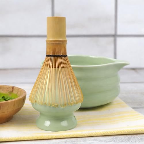 BlendWell Ceramic Matcha Whisk Stand, Green Holder for Bamboo Chasen, Protects Shape and Extends Whisk Life