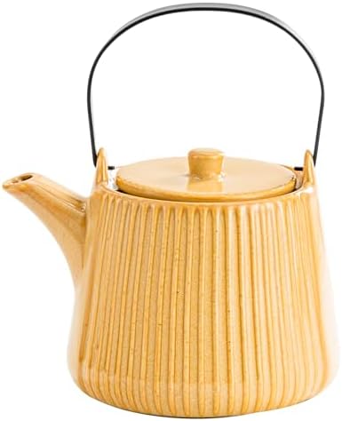 Yundu Ceramic Teapots for Tea, 1000ml/33.8oz Tea Pot with Infusers for Loose Tea, Striped Tea Pot with Removable Tea Infuser - Reactive Mustard