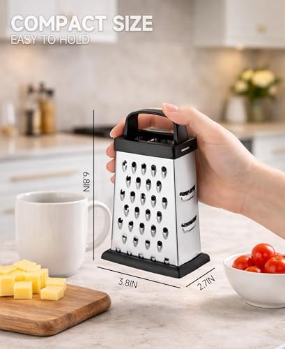 Cheese Grater, Small 4-Sided Box Grater, Stainless Steel