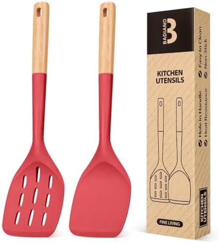 Badiano Silicone Spatula, Non Stick Turner for Cooking, Food Grade, Red