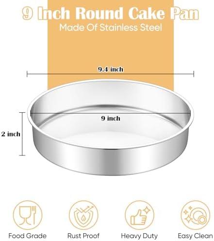 TeamFar 9 Inch Cake Pan Set of 2, Stainless Steel Round Cake Baking Pan