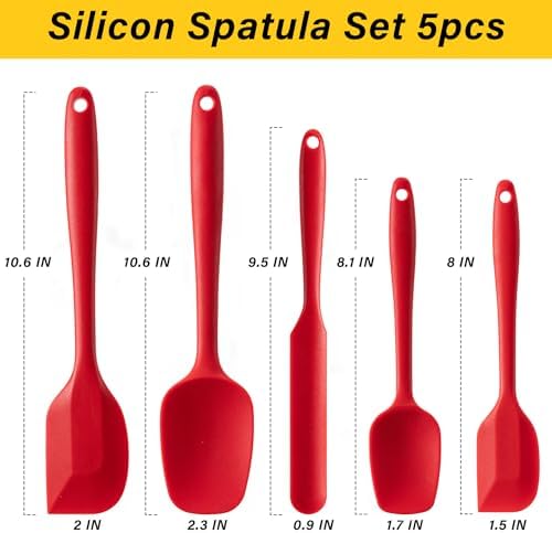 Silicone Spatula Set,5 Piece Food Grade Rubber Spatulas,RED