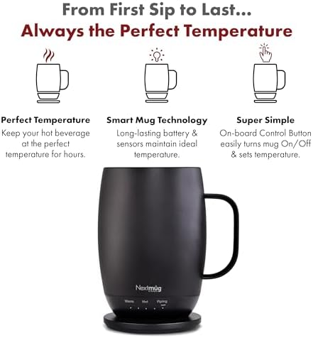 Nextmug Plus - Temperature-Controlled, Self-Heating Coffee Mug
