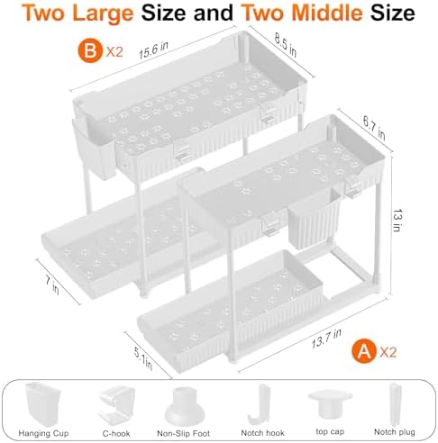 Sevenblue 4-Pack 2-Tier Under Sink Organizer with Pull Out Drawers