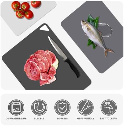 WK Flexible Plastic Cutting Boards Mats for Kitchen, Flexible Non Slip Cutting Mat, Thin Cutting Sheets, BPA Free, Dishwasher Safe, Multi Sizes