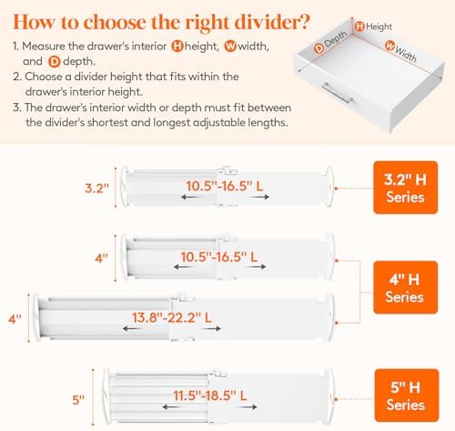 Lifewit 5" Tall Drawer Dividers, Adjustable Deep Drawer Organizer Clothes