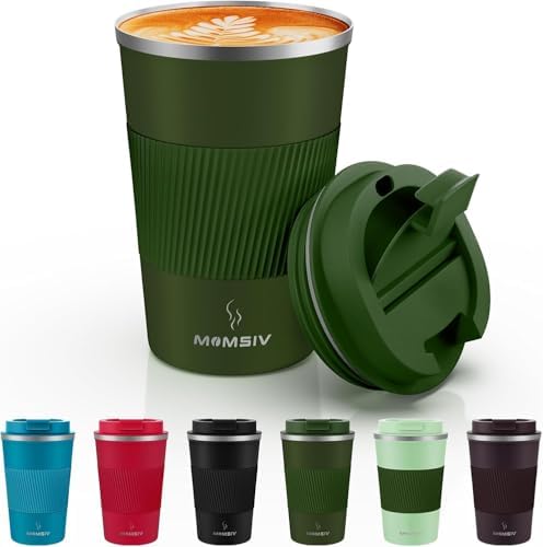 MOMSIV 12oz Travel Coffee Mug, Insulated Coffee Cup with Leak Proof Lid