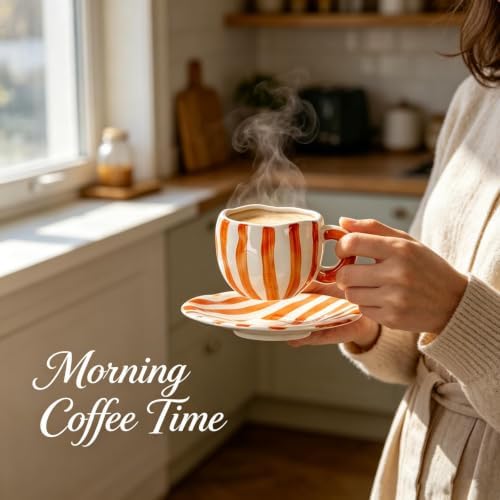 Espresso Cups Ceramic Coffee Mug Series European Striped Dot Coffee Cup And Saucer Mug Cake Plate Afternoon Tea Set Tea Cup And Saucer (Brown)