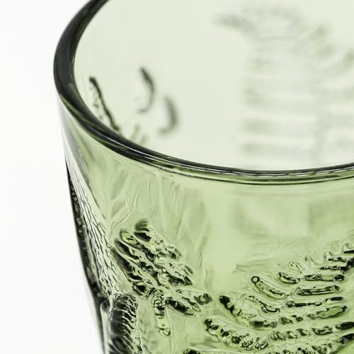 Green Drinking Glasses Set of 4, 16 oz Glass Cups, Vintage Fern Glassware