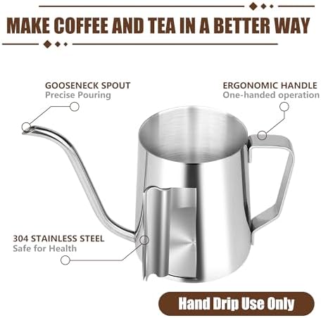 Pour Over Coffee Kettle,Gooseneck Camping Coffee Maker Pot,Small,304,12oz