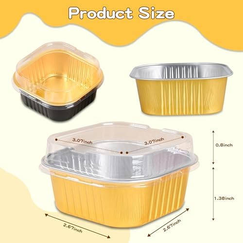 40 Pack Mini Cake Pans with Lids, 5oz Square Aluminum Foil Brownie Baking Cups, Muffin Tin Ramekins, Disposable Dessert Cupcake Cups for Wedding Birthday Party, Champagne