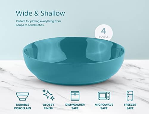 KooK Pasta Bowls, For Soups & Salads, Set of 4, 40 oz, Dark Teal