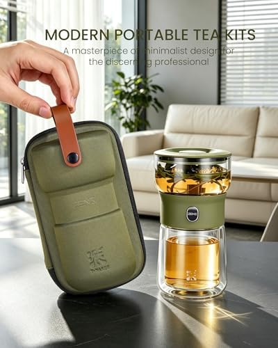 ZENS Small Tea Infuser Pot, One Touch Tea Maker for Loose Leaf Tea, Moss