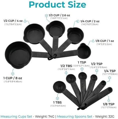 11 Pcs Measuring Cups And Spoons Set - Plastic Nesting For Dry Liquid Ingredients Engraved Markings Kitchen Baking