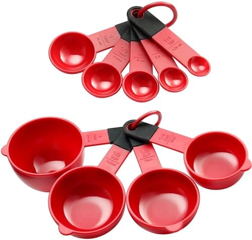 Spring Chef Set of 9 Plastic Magnetic Red Measuring Cups and Spoons