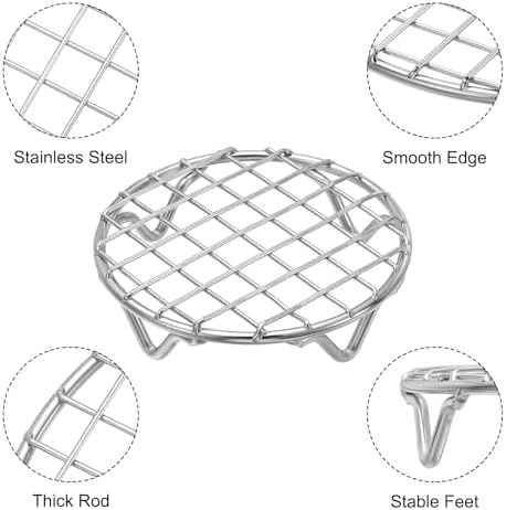 uxcell Round Cooking Rack 3.9 Inch Dia Stainless Steel Wire Cooling Steamer Rack for Baking Canning Cooking Roasting Cooling Grilling Drying, Silver