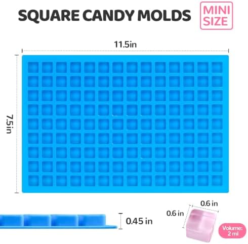 Square Silicone Candy Molds - Mini Silicone Molds for Hard Candy, Chocolate, Gummy, Caramel, Ganache, Ice Cubes