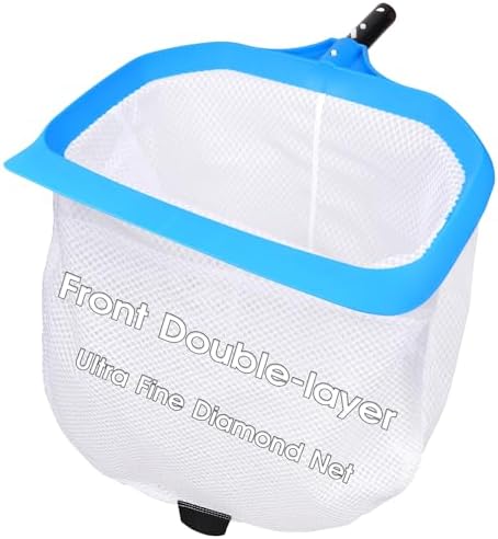 TidyMister Pool Skimmer Net with Front Double Layer Net, Ultra Fine Mesh Diamond Netting Pool Leaf Rake for Above Ground Pools & In-ground Pools, Fit with 1-1/4'' Standard Pole