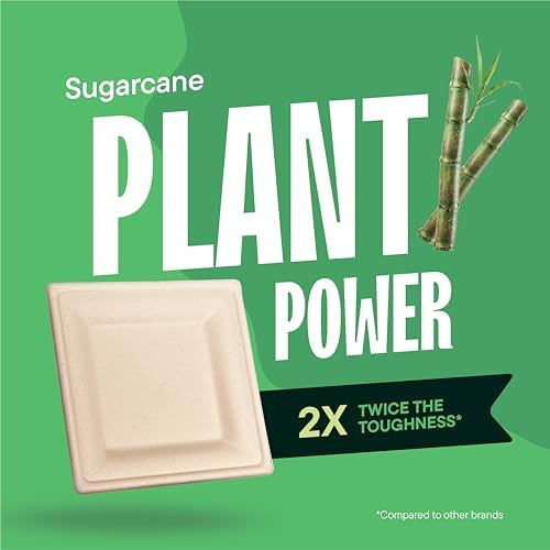 100% Compostable Square Paper Plates - 6 Inch [50-Pack] Heavy Duty