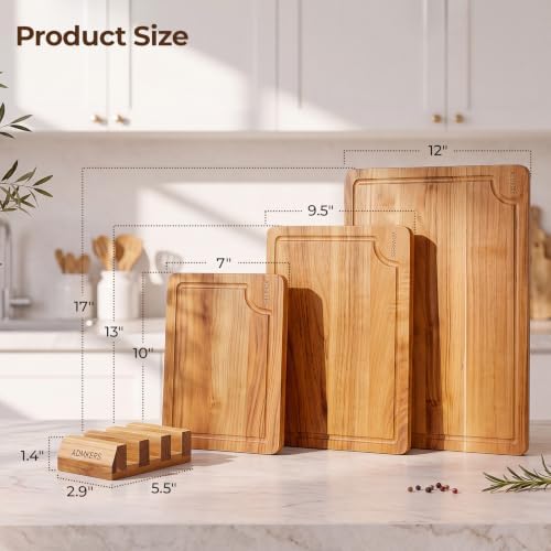 Teak Wood Cutting Board for Kitchen with Storage Stand, (Set of 3)