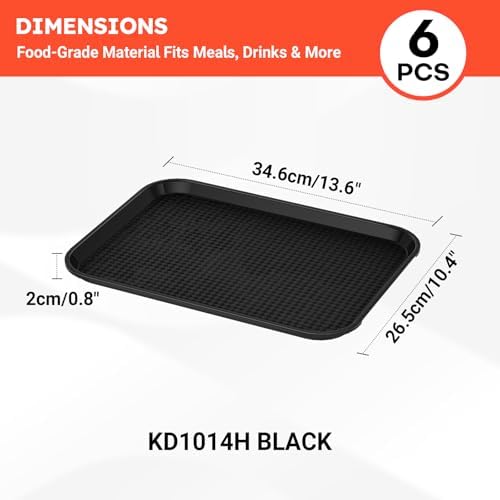 Commercial Fast Food Serving Trays, Small, 14" x 10", 6 Pack, Black