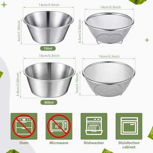 Baderke Mini Colander Strainer, 6.3 x 2.76 in, 5.51 x 2.36 in, Round, 4 Pcs