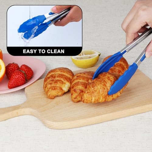 HOTEC Small Silicone Kitchen Tongs 7-Inch Mini Serving Tongs, Set of 3