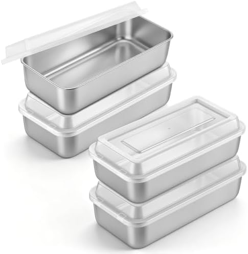 LIANYU 9 x 5 Inch Loaf Pan with Lid, Stainless Steel Bread Pan, Set of 4