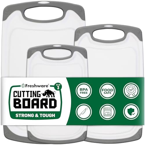 Freshware Cutting Boards for Kitchen,Chopping Board with Different Sizes,Juice Grooves and Non Slip Handles - Reversible,Large Cutting Board Set - Dishwasher Safe - Gray,3 Count (Pack of 10)