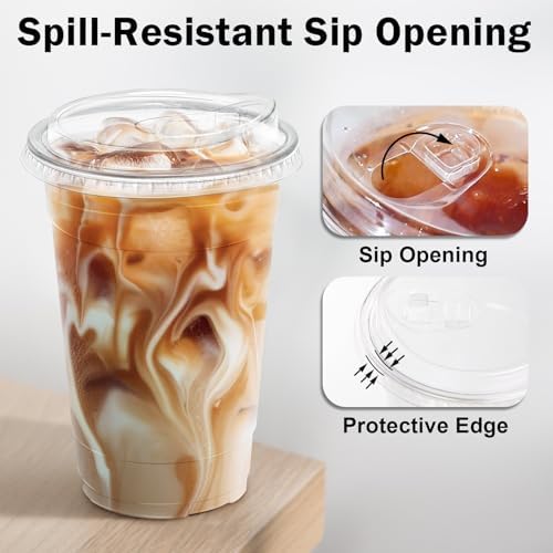 BYSNOW 50 Pack 20 oz Clear Plastic Cups with Sip Lids, Iced Coffee Cups