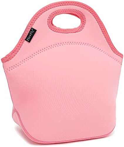 FlowFly Neoprene Kids Lunch box Insulated Soft Bag Mini Cooler Thermal Meal Tote Kit for Boys, Girls,Men,Women,School,Work, Office, Pink