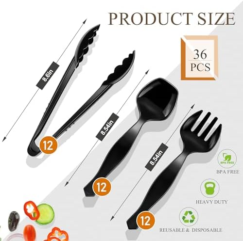 Mwellewm 36Pcs Plastic Serving Utensils Set, Disposable Spoons Tongs Forks