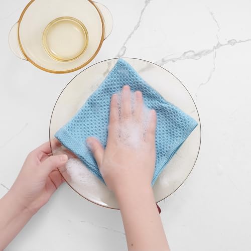Homaxy 100% Cotton Waffle Weave Kitchen Dish Cloths 8-Pack, Sky Blue
