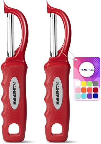 Rainspire Vegetable Peeler Potato Peelers for Kitchen, Sharp Stainless Steel Blades Veggie, Comfortable Handle Fruit Peeler, Carrot Peeler Apple Peeler Dishwasher Safe, Red, 2-Pack