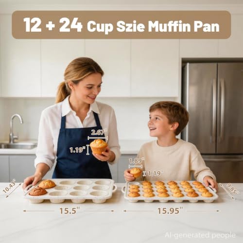 Silicone Mini Muffin Pan Set: 12 & 24 Small Cupcake Baking Pan with Frame