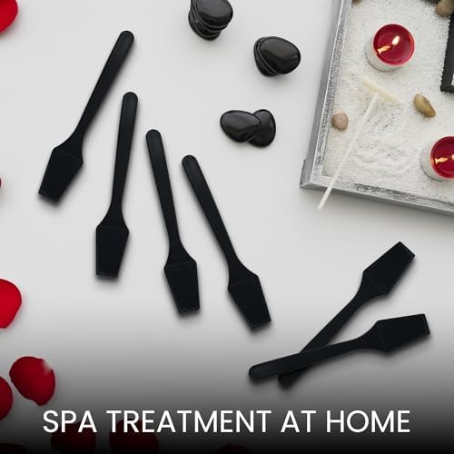 PANA 100 Pieces Cosmetic MakeUp Disposable Plastic 2.5" Spatulas For Skin Care Facial Cream Mask Spatula (BLACK)