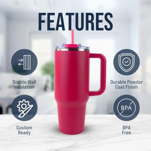 Big Swig 40oz Tumbler with Handle and Straw - Hot Pink, 40 oz Tumbler, Insulated Cup with Handle, 40oz Water Bottle with Straw, Thermal Cups, Leak Proof Lid, Travel Mugs, Stainless Steel