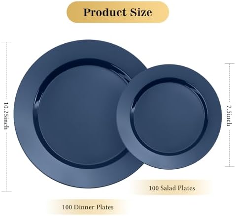 Goodluck 200PCS Navy Blue Plastic Plates, Disposable Blue Plates