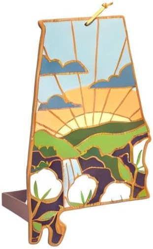 Totally Bamboo Alabama State Shaped Cutting Board and Charcuterie Serving Platter with Artwork by Summer Stokes, Includes Hang Tie for Wall Display 10" x 15-3/4" x 5/8"
