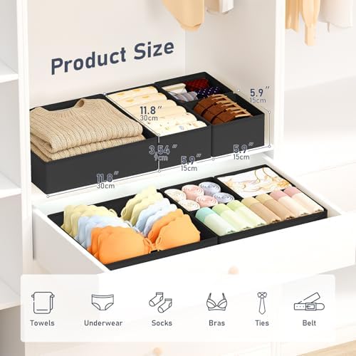 DIMJ Drawer Organizer Clothes, 28Pack Dresser Organizer, Foldable Closet Organizers and Storage, Fabric Dresser Bins, Drawer Dividers for Nursery, Baby Clothes, Underwears, Sock,Black