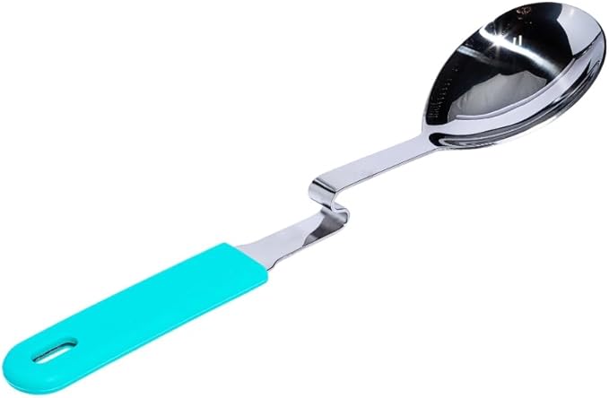 Souper Cubes + Lori Greiner No Mess Stainless Steel Cooking Spoon with Silicone Handle - Stainless Steel Serving Spoon No Mess Design Hooks on Side of Any Pot - Aqua
