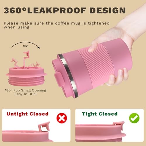 Vacuum Insulated Stainless Steel Travel Coffee Mug,Leak Proof Cup with Lid