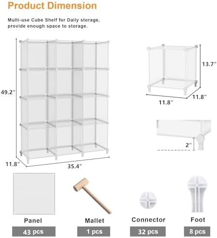 AWTATOS Closet Organizers, 12 Cube Storage Organizer, Transparent Twill