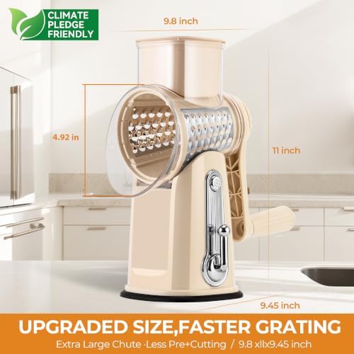 SUSTEAS Rotary Cheese Grater 5 Blades,Kitchen Mandoline Vegetable Slicer