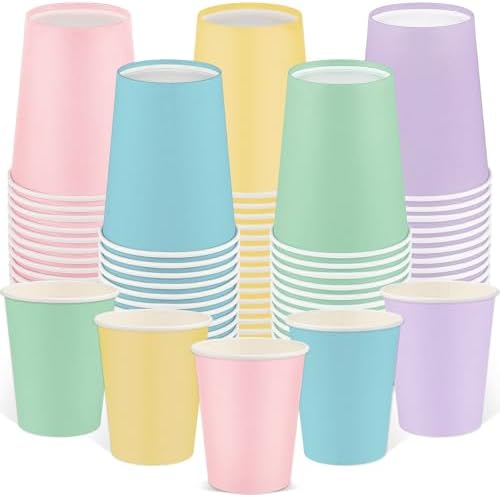 NatNarr 100 Pack Pastel Paper Cups, 9oz Pastel Party Cups