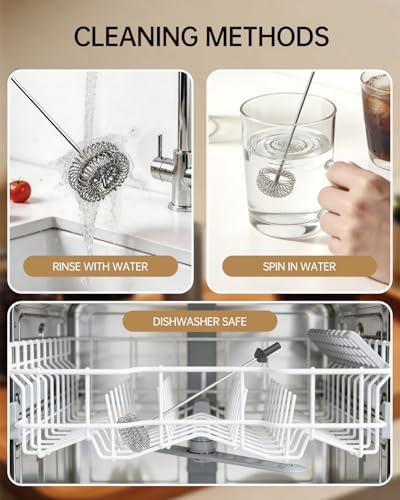 CIRCLE JOY Rechargeable Milk Frother Handheld with Stand, Dual Coil Whisk Head Electric Coffee Frother, Portable Hand Frother Wand Drink Mixer for Matcha Lattes Cappuccino, Kitchen Gifts, Black