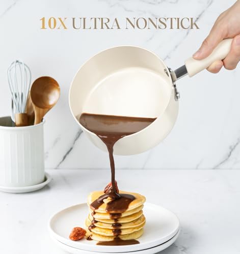 MICHELANGELO Nonstick Saucepan with Lid, Ceramic Sauce Pan Sets, Easy to Clean Sauce Pans, Multi-Purpose Cooking Pots, 1QT & 2QT & 3QT, White