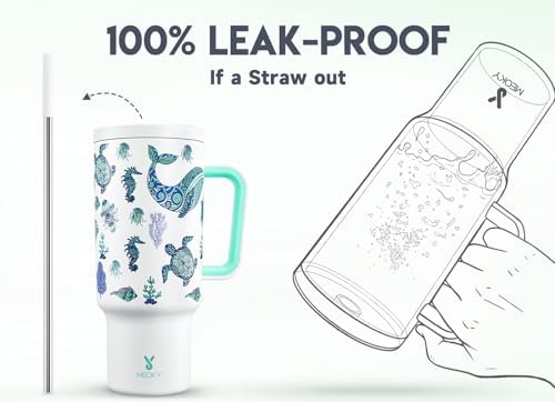 Meoky 40 oz Glow in the Dark Tumbler with Handle and Straw, Tumbler with Lid and Straw, Insulated Stainless Steel Travel Mug, 100% Leak-proof, Keeps Cold for 34 Hours (1 Pack, Sea Life)